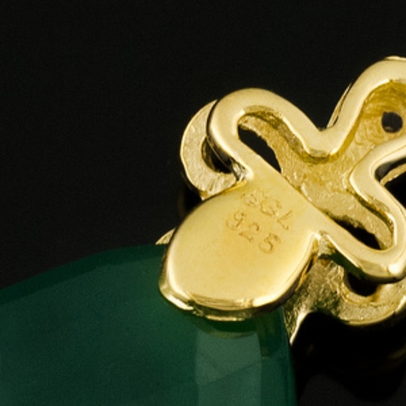 Genuine BEAUTIFUL GREEN ONYX Earrings 18K GOLD/SIL - Picture 6 of 8